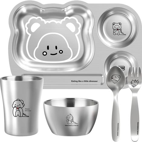 Set de vaisselle enfant en acier inoxydable, 5 pièces (1/5)