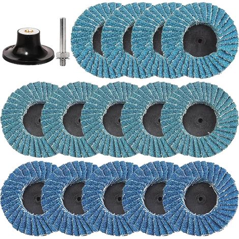 Lot de 15 disques à lamelles de 50 mm pour perceuse - Disques abrasifs de 5 cm - Grain 40/60/80 - En corindon de zirconium - Avec adaptateur de 6,35 mm - Pour métal, bois, acier (1/5)