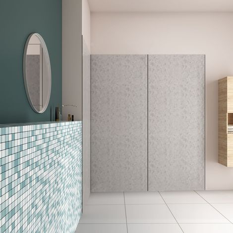H.210 cm Pannello Doccia ad Angolo 100x100x100 cm Realizzato in Alluminio da 3 mm con Profili Finitura Grigio Cemento per Rivestimento Parete Bagno (1/5)