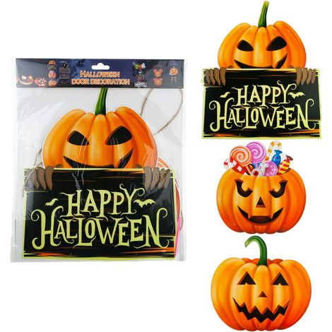 Hängende Dekoration für Tür oder Fenster, Papier, orange, Kürbisse, Halloween-Motiv, 3er-Set Kürbisse (1/5)