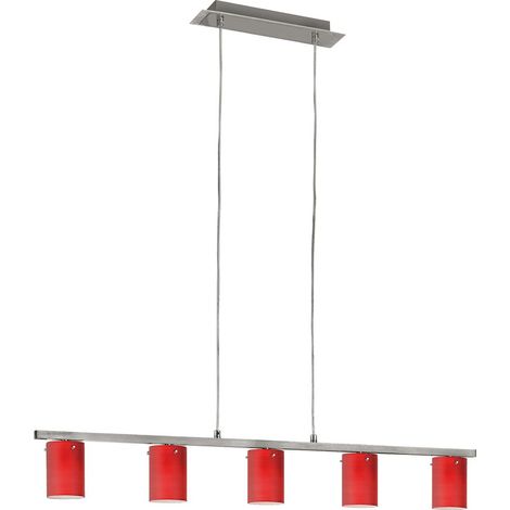 Suspension verre rouge chrome hall salon éclairage G9 5 flammes Eglo 88547 DRESS (1/5)