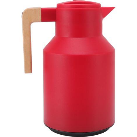 Carafe à café 1L grande capacité, portable, style européen, poignée en bois de hêtre, isolation thermique 12h, rouge (1/5)