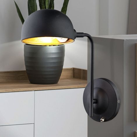 Lampada da parete girevole per letto oro nero Lampada da parete mobile, con interruttore, 1x E14, LxHxP 13 x 30 x 28 cm