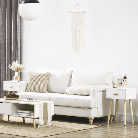 Juego de 2 Mesitas de Noche con Cajón y Patas de Madera para Dormitorio Salón Cama Oficina 40,5x30,5x60 cm Blanco (1/5)