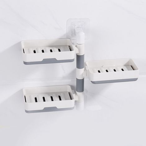 Porte-savon mural rotatif à 3 niveaux en HIPS, sans perçage, blanc. (1/5)