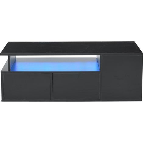 Mesa de centro negra 100 x 50 x 35 cm con LED, 2 cajones y gran almacenaje (1/5)