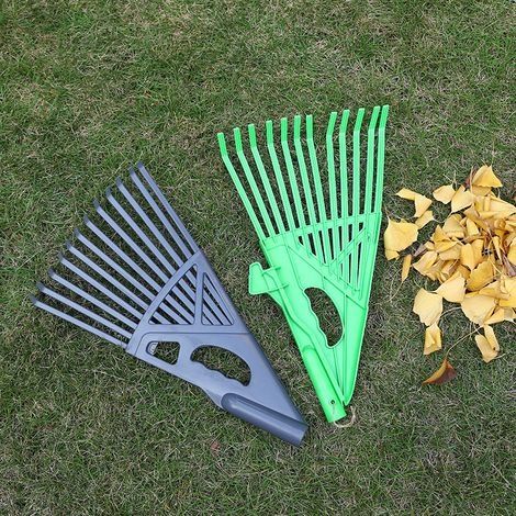 Laubbesen, Fächerbesen, Gartenrechen, Kunststoff-Laubbesen, praktischer Besen mit Zinken zum Zusammenkehren von Laub und Grasschnitt (1/4)