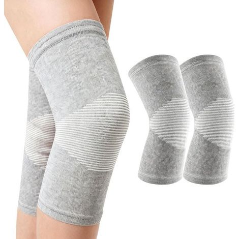 Ginocchiere in fibra di bambù, confezione doppia, ginocchiere sportive compressive unisex, grigie, taglia M (1/5)