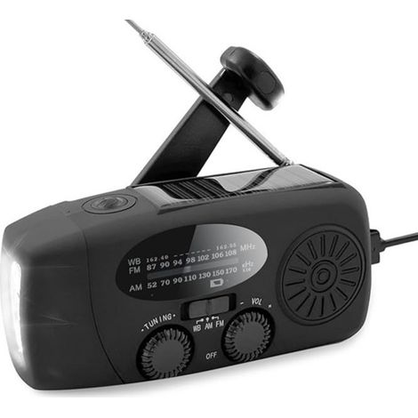 Radio D'Urgence - AM FM Radio Météo - Charge Solaire et Manivelle - Lampe LED - Alarme SOS - Chargeur USB pour Téléphone - 2000 mAh (1/5)