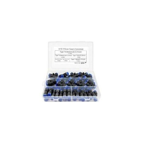 Lot de 42 raccords pneumatiques T/Y/I – Raccord rapide droit pour tuyaux 6 mm/8 mm – Matériau PBT – Pression 0-10 MPa (1/4)