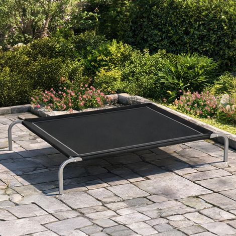 Noir lit de camp pour chien et chat XXL 130 x 90 cm sur pieds (1/5)