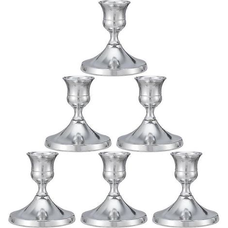 Set aus 6 Vintage-Kerzenhaltern aus Silber für Spitzkerzen, ideal zur eleganten Tischdekoration, für die Inneneinrichtung und Hochzeiten. (1/5)