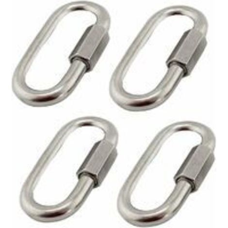 4Pcs M6/0.24 304 Stainless Steel Quick Connectors, Stainless Steel Carabiners with Oval D-Shaped Screws, Very Durable for Outdoor/Indoor, Camping and Hiking