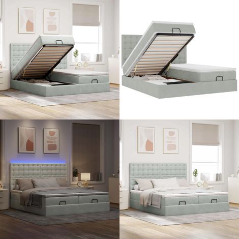 Struttura Letto Pouf con Materassi 200x200 cm Velluto - Materasso a molle insacchettate - Letto con stoccaggio