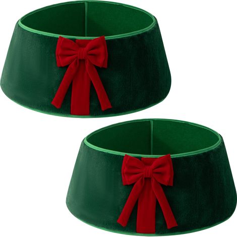 Collier d'arbre de noël rouge festif, 2 pièces, avec nœud en velours vert, alternative à la jupe décorative de vacances, 40x56x20cm (1/3)