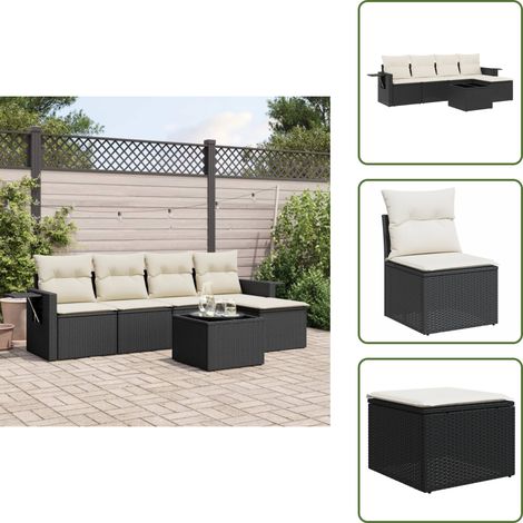 6-tlg. Garten-Sofagarnitur mit Kissen Schwarz Poly Rattan - Gartenmöbel - Esszimmergarnitur - Rattan Möbel - Outdoor Set - Balkonmöbel (1/5)