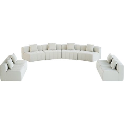 Modulo divano curvo modulare in chenille beige con 2 cuscini (1/5)