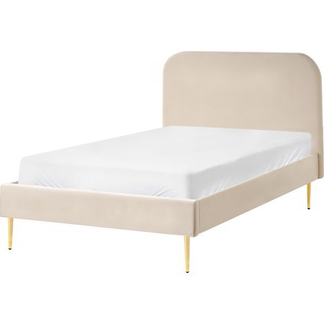 Cama con somier tapizada en terciopelo 120 x 200 cm minimalista con cabecero beige Flayat