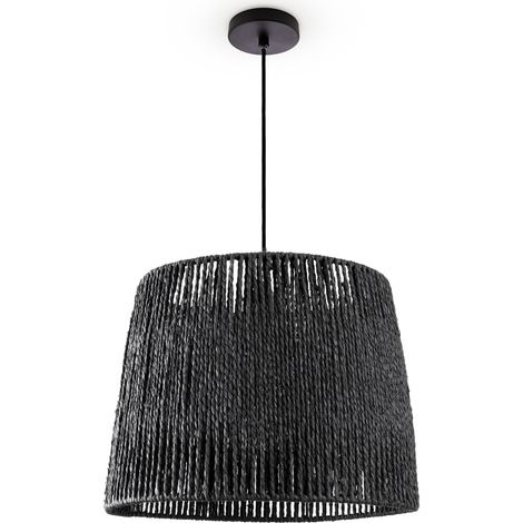 Paco Home Sospensione Tavolo Da Pranzo Sala Da Pranzo Lampada E27 Carta Boho Rattan Luce a sospensione - Nero, Nero (Ø35cm)