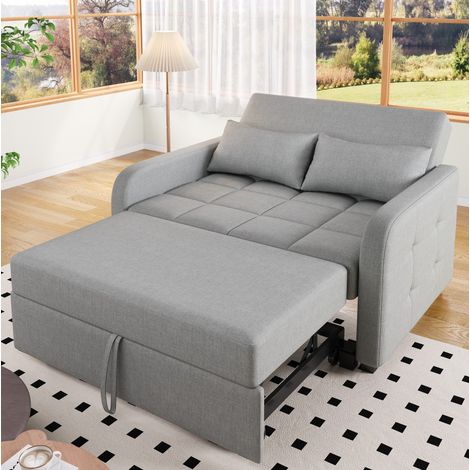 Sofá cama plegable 127x75x94 cm gris antiguo en algodón y lino con respaldo ajustable (1/5)