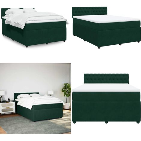 Giroletto a Molle con Materasso Verde Scuro 140x190 cm Velluto - Materasso a molle insacchettate - Giroletto con testiera