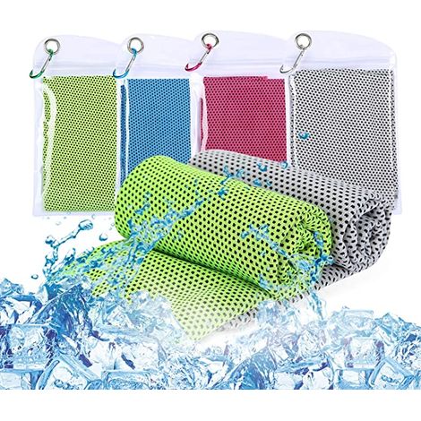 Juego de 4 toallas refrescantes, toalla refrescante de 30 x 100 cm, toalla deportiva ultraligera, toalla de viaje de secado rápido, toalla de microfibra para deportes y fitness, correr, viajar y yoga. (1/5)