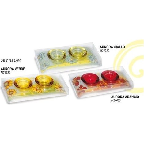 Porta tea-light per candele aurora 2 posti Fiori Arancio Vari Colori (1/2)