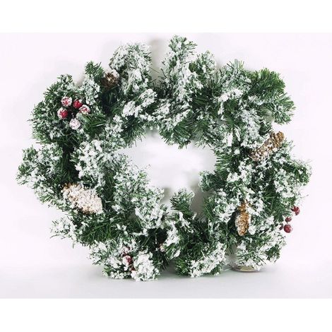 Couronne De Noël Gui Pomme De Pin Rouge Baies Blanc 40 Cm Décorations