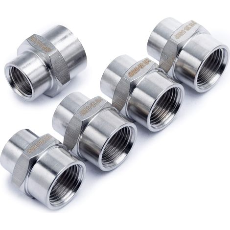 Raccord de Tuyau 3/8-Pouce x 1/4-Pouce Femelle BSPP Couplage Réduire de Tuyau Raccord Acier Inoxydable 316 de Tuyau Pétrole Eau (paquet de 5) (1/5)