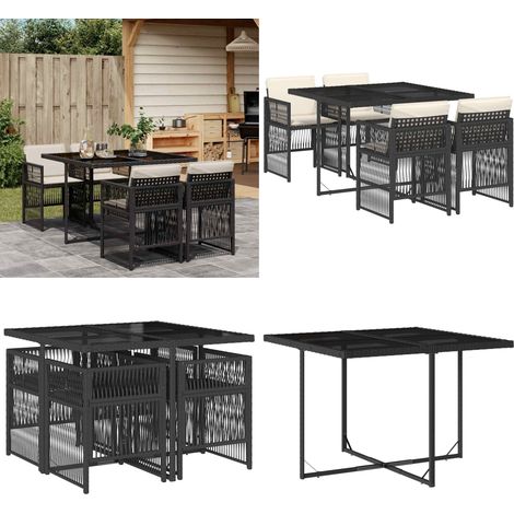 Set da Pranzo da Giardino 5 pz Nero con Cuscini in Polyrattan - Sedie da giardino - Tavolo da giardino