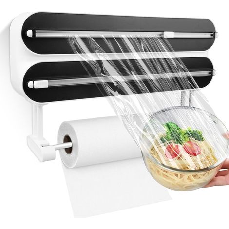 Derouleur Film Alimentaire Magnétique, Distributeur Film Alimentaire, 3 en 1 Distributeur de Film Alimentaire, Porte-Rouleau Mural magnétique Cuisine Distributeur dévidoir Multifonction pour Cuisine (1/5)