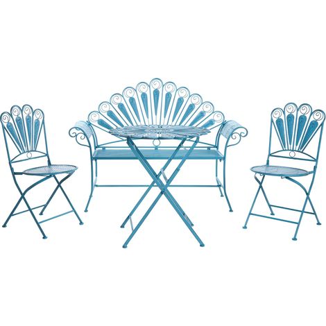 Set da giardino per patio all'aperto Tavolo rotondo in ferro e sedie Effetto invecchiato Blu Pavia