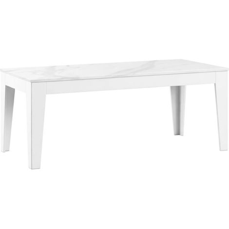 Table de repas 160cm laqué blanche plateau marbré pieds biseautés design - CARAT (1/3)