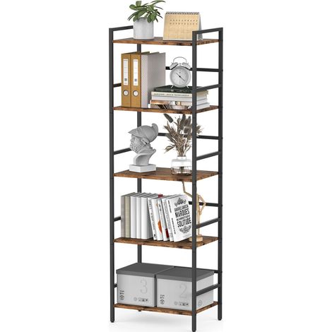 Bibliothèque à 5 Étagères, Rack de Rangement Marron Rustique et Noir, Cadre en Bois et Métal, Grande Étagère pour Salon, Chambre, Bureau, Unité de Rangement Ouverte, Design Industriel (1/5)