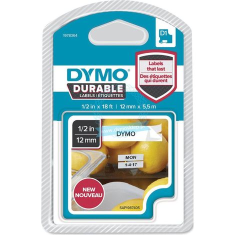 DYMO D1 Durable - Black on White - 12mm cinta para impresora de etiquetas