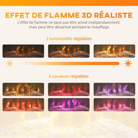 Cheminée Électrique - 1000W/2000W - Effet Flamme 3D Réaliste 6 Couleurs - Thermostat Intelligent 15-35°C - Télécommande - 68,5x27,5x63cm - Marron (1/5)