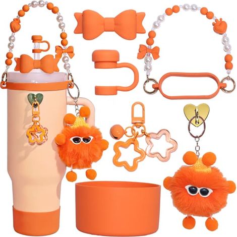 Ensemble de 8 accessoires pour tasse Stanley 40 oz/30 oz : protège-tasse en silicone, porte-clés (orange) (1/2)