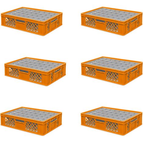 BRB 6x boîte en verre 600x400 mm 40 verres jusqu’à 122 mm de hauteur/diamètre 67 mm, orange