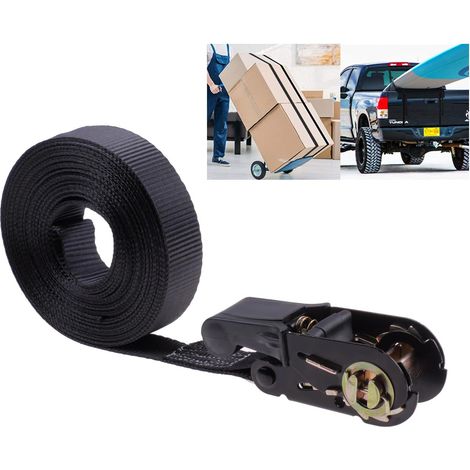 Sangle a Cliquet 25mm x 8M,Sangle Arrimage Étendeur à Cliquet, Chaîne de Resserrage de Marchandises,Ceinture de Fixation pour Porte-Bagages de Motos,Polyester Se Charger 800kg/(Noir) (1/5)
