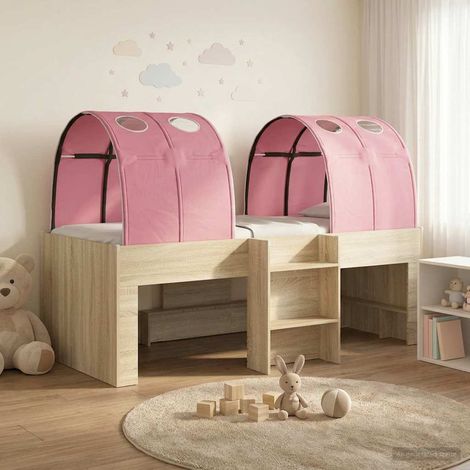 Lit haut enfant avec 2 tunnels, bois d’ingénierie, chêne sonoma et rose, 203 x 111 x 68,5 cm - PANGIVO (1/5)