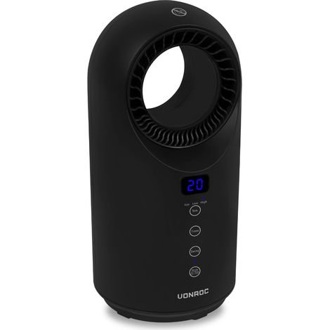 VONROC Elektro Heizung - Heizlüfter - 1500W - Lamellenlos - Keramik - 3 Heizstufen - Inkl. Fernbedienung - Schwenkfunktion - Thermostat und Timer - 15m2 - Schwarz