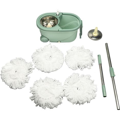 Système de nettoyage de sols par balai essoreur, seau et kit de balai à franges double entraînement, lavable et réutilisable, gain de temps et d'efforts. (1/5)