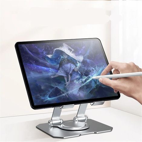 Support pour ordinateur portable en métal, base rotative en acier au carbone, couleur gris sidéral, rehausseur de bureau robuste (1/5)