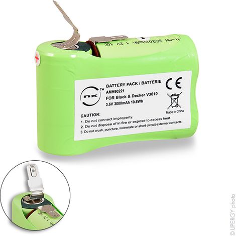 NX – Batterie aspirateur à main compatible Black & Decker 3.6V 3000mAh – Performance optimale – Durabilité accrue – Contrôles qualité ISO 9001 - V36105