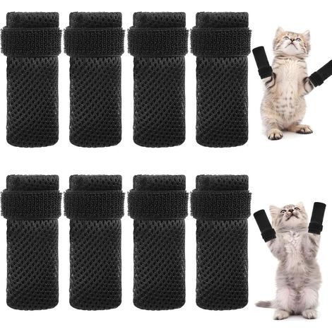 Lot de 8 Protège-pattes Chat, Polyester Noir, Réglable, Anti-rayures, pour Bain et Coupe d'ongles (1/5)