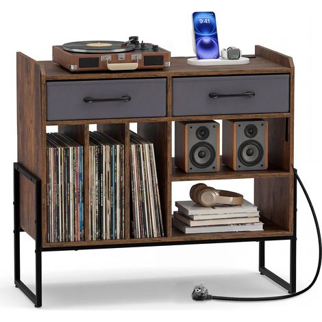 COSTWAY Mobile Giradischi Porta Vinili Porta Dischi Vinile Mobile Giradischi Vintage Mobiletto Espositore Vinili Supporto Salvaspazio Multifunzionale Elevato (1/5)