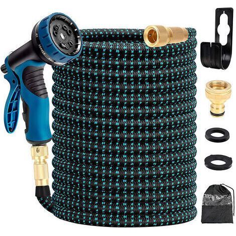 30m Tuyau Arrosage Extensible Bleu 100ft Tuyau D’arrosage Retractable avec Support et Pistolet Arrosage 9 Fonctions Raccords en Laiton (1/5)