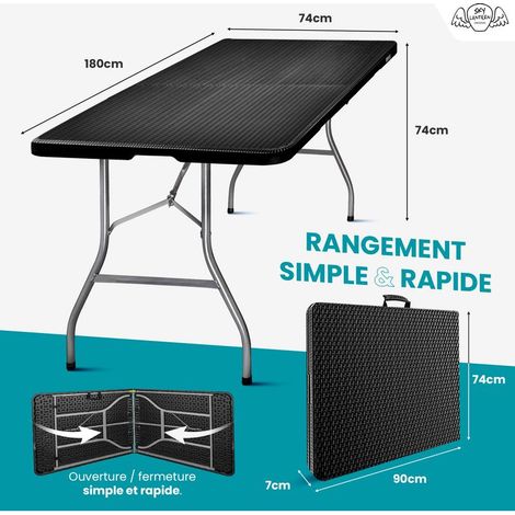 Set di 2 tavolini pieghevoli da esterno effetto rattan, rettangolari neri da 180 cm - tavolo da campeggio per 8 persone, L180 x P74 x H74 cm, realizzati in HDPE ad alta densità di 3,5 cm di spessore - (1/5)