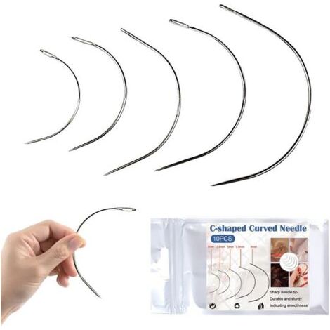 Pair Ensemble de 10 courbé aiguilles pour le cuir, l'acier Inoxydable, 5 tailles, de l'Argent (1/2)