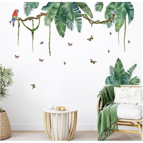 Autocollant Mural Plante Verte, Sticker Mural Plante Tropicale, Sticker Mural Feuilles de Vigne, Autocollants Mur Etanche Amovible (1/5)